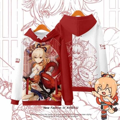 Anime Genshin Impact Yoimiya Hooded Hoodie Sweatshirt Coat Cosplay Costume Loose Spring Autumn Student Pullover Tops