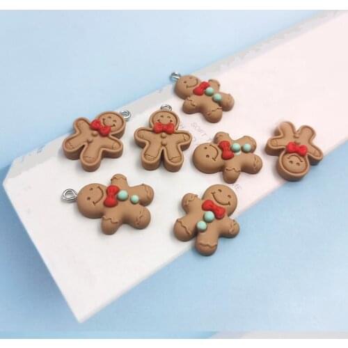 20pcs/lot Cute Gingerbread Man Biscuit Resin Charms Flatback Cabochon Pendants for DIY Earrings Jewelry Making