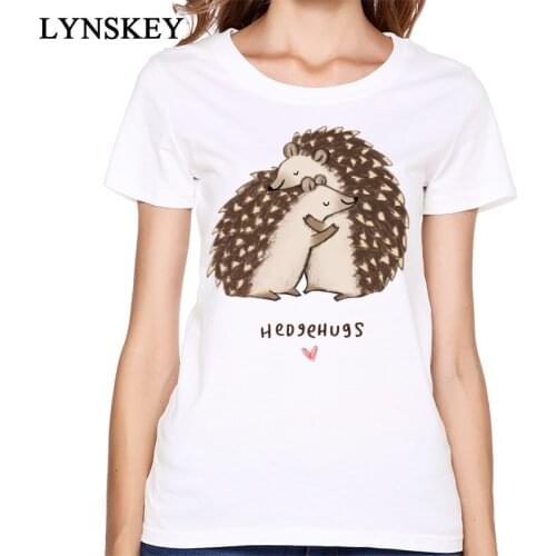 Lovely Design Girls T Shirt Cotton Tops Women Unfading Fabric Short Sleeve Cartoon Printed Crew Neck Clothing Hedgehugs