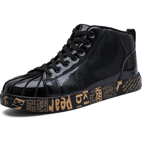 Mens Shoes Gold 2021 Fashion High Top Boots Graffiti Male Ankle Boot Winter Lovers Leather Sneaker Shoes Platform Woman Booties