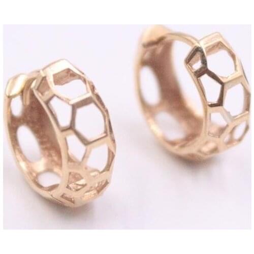 Real 18K Rose Gold Earrings For Women Hollow Square Real Gold Hoop Earrings 12mmDia Gift Small Circle