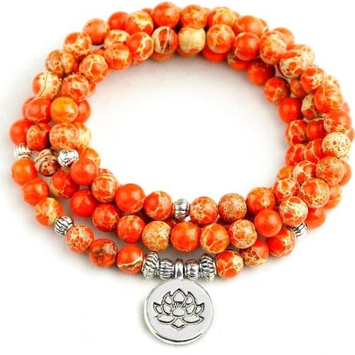 Orange Sea Sediment Imperial Boho Bracelet Women Necklace Men Natural Stones Beads Yoga Jewelry Dropshipping Birthday Gift