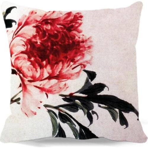 Bird and Flowers Chinese Watercolor Painting Square soft cloth Cushion Pillow case cover - Double-sided Printing