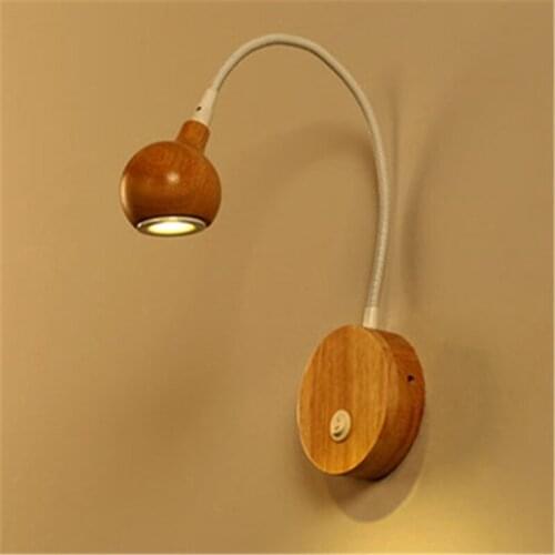 Nordic Solid Wood Lamp Modern Simple LED Light Bedroom Bedside Reading Wall Lamp Creative Study Corridor Light Free Shipping