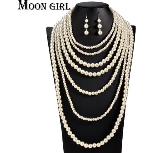 Wedding Fashion Pearl choker African Beads Jewelry Set 2016 statement very long necklace set for women online shopping india