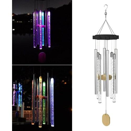 Outdoor Solar Powered LED Wind Chimes Garden Decor Hanging Light Color Changing w/ 8 Tubes IP65 Porch Decor