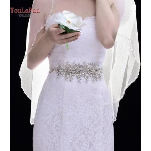 YouLaPan SH349 Wedding Sash Bridal Belts White Ribbon Bridal Sash Rhinestone Bridal Belt Handmade Silver Crystal Wedding Sashes