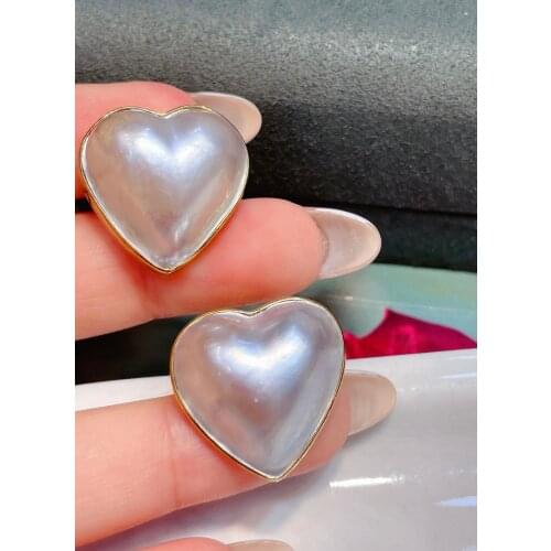 LR Fine Jewelry Real 18K Gold AU750 100% Nature Salt Water Mabe Pearls 20mm Gemstones Female Earrings Fine Gift women earring