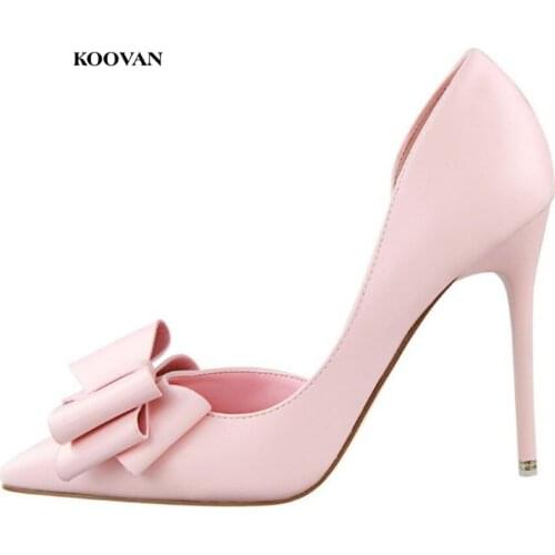 Koovan Women Pumps 2020 New Fashion Womens Shoes Sweet Bowknot High Heel Shoes Side Hollow Pointed Women Sandals