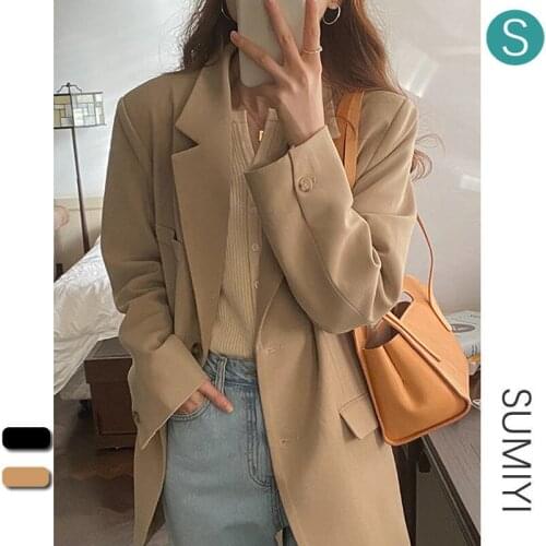 2021 Fall Womens Korean Style Casual Simple Outwear Open Front Long Sleeve Work Office Khaki Black Jackets Blazer пальто женское