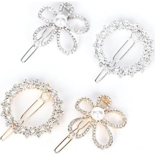 1PCS Fashion Pearl Hair Clip Snap Crystal Hair Pins for Women Sweet Pearl Hairpin Hair Clips Jewelry Lady Barrette Stick