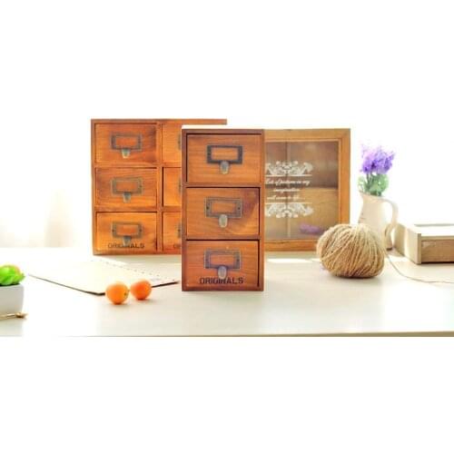 1PC Zakka grocery retro wooden small drawer type storage cabinet box old solid wood finishing storage cabinets JL 0949