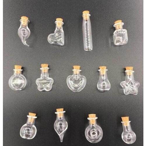 10pcs/lot Bulb round heart square stars Teardrop Shape Mini Glass Bottles Jars with Cork Wish Note Craft Bottle (Clear)