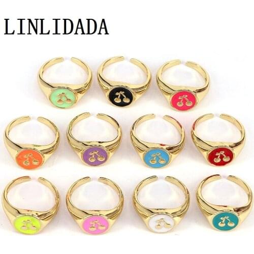 10Pcs New Arrival Colorful Enamel Rings For Women Rings Vintage Girls Cherry Shaped Ring