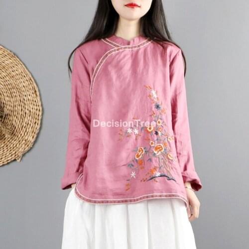 2021 cotton linen vintage cheongsam blouse vetement traditional chinese tea clothing women qipao chinese shirt qipao blouse