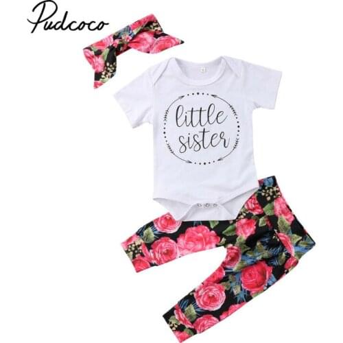 3Pcs/set Baby Girl Clothes Casual Flower print Baby Romper+ Pants+Headband Infant Clothing Outfit Summer Newborn Clothes