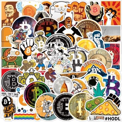 50pcs/set Cartoon Bitcoin Encrypted Virtual Currency BTC Stickers For Helmet Kid Diy Laptop Mixed Skateboard Luggage Case