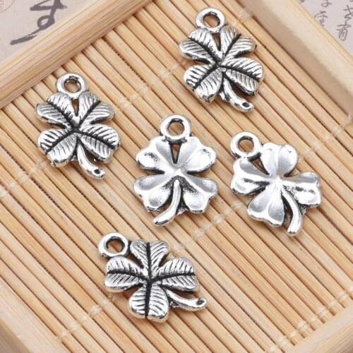 50pc alloy jewelry accessories lucky four-leaf clover DIY handmade necklace bracelet retro pendant small pendant 14*11mm