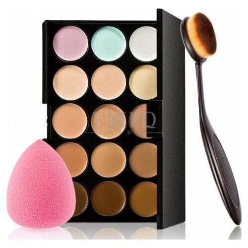 15 color Concealer Contouring Makeup Kit Brush +water puff super combination Make up Set Pro Palette brush Sponge Puff