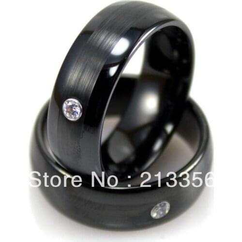 Free Shipping!Wholesales Cheap Price Promotion Sales! USA Hot Selling Mens Tungsten Black Engraved w/ CZ Stud Nice Wedding Ring