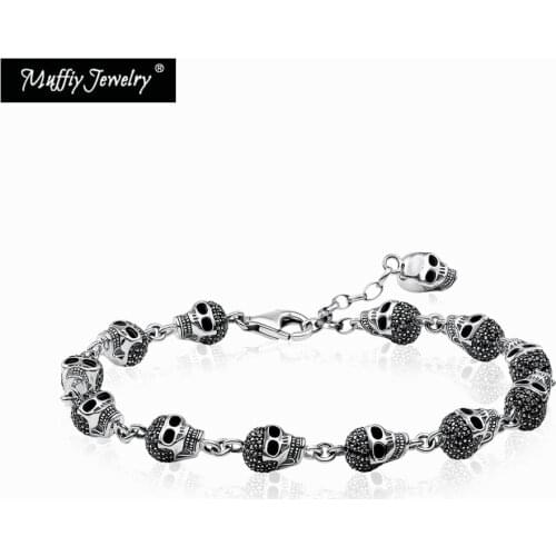 Skull Pave Link Chain Bracelet with Extra Chain,2019 Fashion Europe Style Gift For Women Men In 925 Sterling Silver,Fit Charms