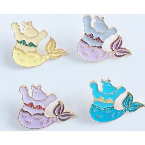 XEDZ Seaside Vacation Four-color Enamel brooch cartoon animals mermaid hippo Brooches Pins Gift for girlfriend