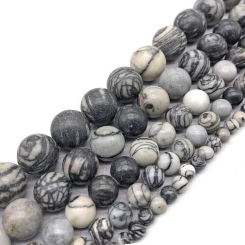 Black Network Stripes Stones Natural Stone Beads Round Loose Spacer Beads 4 6 8 10mm For Jewelry Making DIY Bracelet Necklace