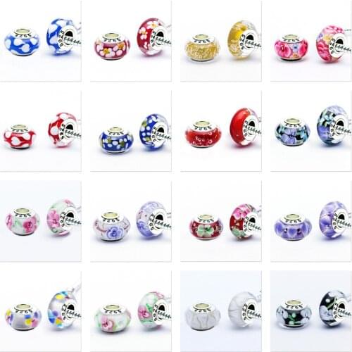 925 Sterling silver 100pcs/lot AAA beads 14mm Color Murano Glass Beads Fit Europe Charm Bracelets necklaces & pendants DIY