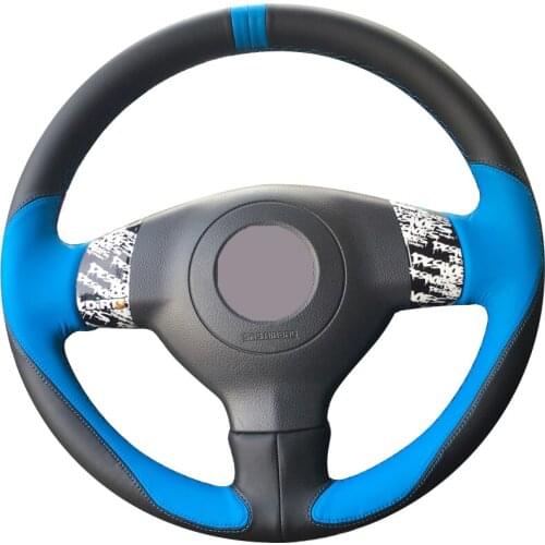 Black Leather Light Blue Leather Light Blue Marker Car Steering Wheel Cover for Suzuki SX4 Alto Old Swift