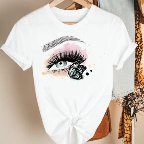 Women Clothes Eyelash Butterfly Lovely Ladies Cartoon Summer Short Sleeve Tshirt Female Tee Print Fashion Top Graphic T-shirt