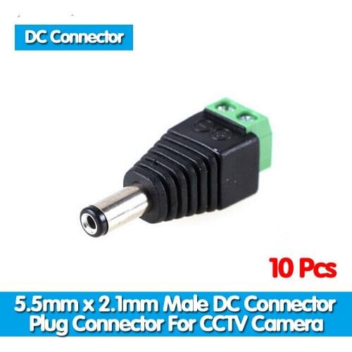 HKIXDISTE 10Pcs/lot 5.5mm*2.1mm DC Connector CCTV Power BNC Connector for CCTV Camera