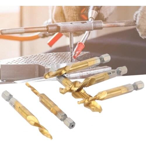 Wear-Resisting Drill Tap Bits Set Hex Shank Metric High Speed Steel Spiral Thread Tap Bits with Center Punch for Stainless Steel