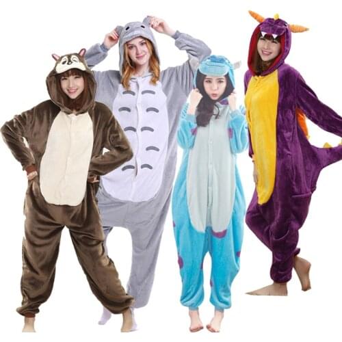 Flannel Animal Pijamas Women Pajamas Cartoon Kigurumi Onesies For Adults One-Piece Jumpsuit Men Birthday Cosplay Costume Suit