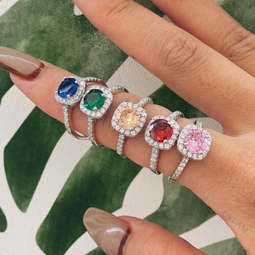 Princess Ring Square Blue green pink Zircon Transparent Noble Engagement Party Ladies Ring Fashion Jewelry Exquisite Jewelry