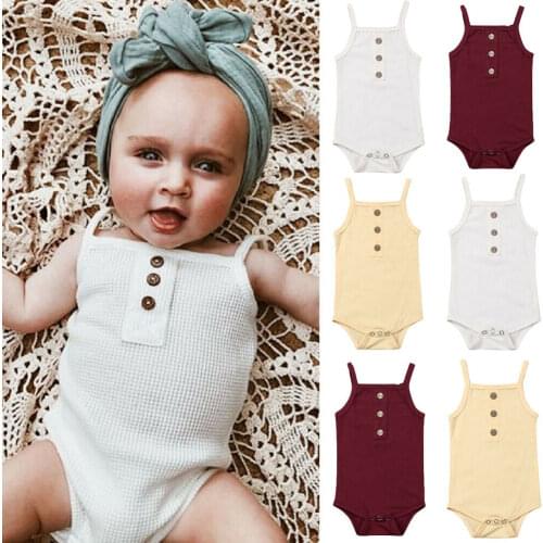 Newborn Infant Baby Girls Boys Bodysuits Clothes Sleeveless Solid Bottom Jumpsuits One Piece Outfit
