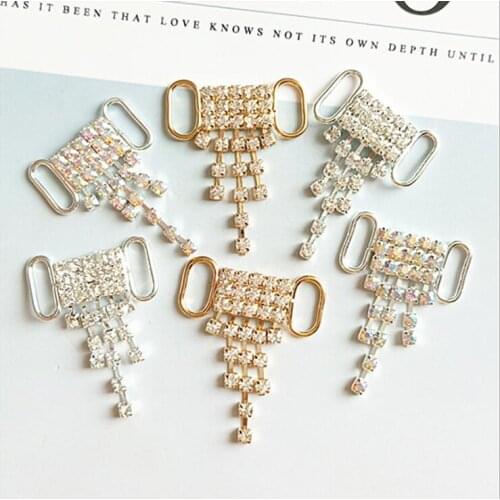 3 Pieces New Design Rhinestone Bikini Connector Tassel Fringe Style Rhinestone Buckle Chain Fit for Swimming Bridal Wear Dress