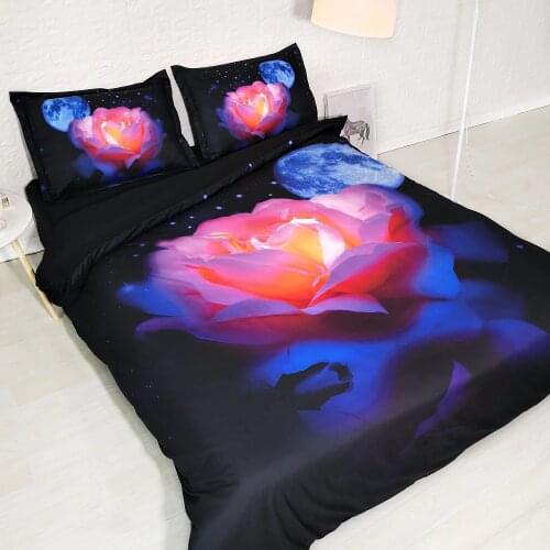 Royal Linen Source Brand 3 Parts Per Set Pink moon rose 3d bed set luxury 3d Bed Linen 3D Bedding Set