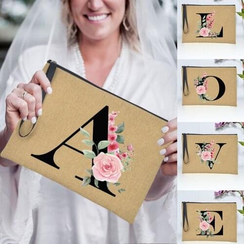 Alphabet Cosmetic Bag Bridesmaid Handbag Bridal Party Toiletries Organizer Portable Tote Bags Female Makeup Case Wedding Gifts