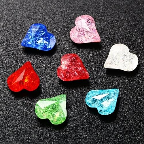 Heart Shape 5Pcs Crystal Rhinstone Glue on K9 Glass Gems Jewelry Decoration Ice Cracked Effect Crystal Crafts Heart Nail Parts