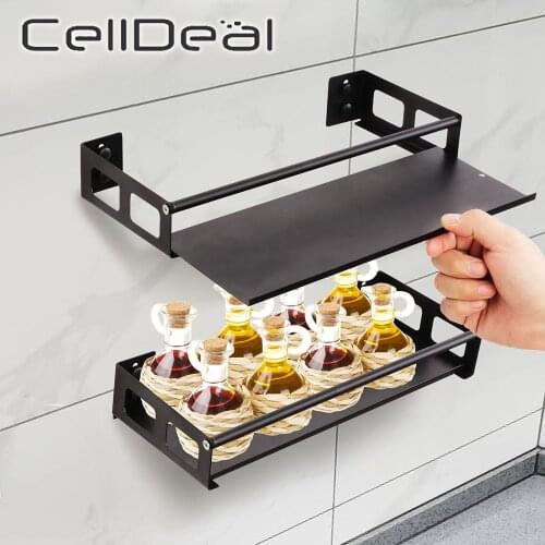 Kitchen Organizer Wall Mount Punch-free Bracket Storage Rack Stainless steel Spice Jar Rack Cabinet Shelf Supplies Bathroom Rack