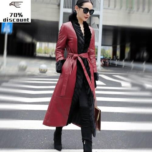 Genuine Leather Jacket Real Mink Fur Collar Korean Down Jacket 2020 Winter Jacket Women 300% Long Sheepskin Coat MY3743