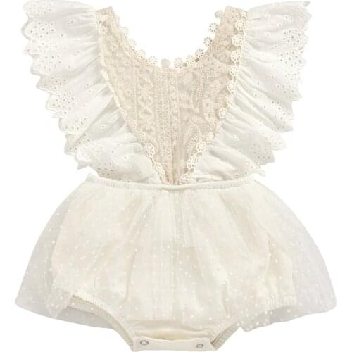 Summer Newborn Baby Girl Clothes Sleeveless Solid Color White Lace Flower Ruffle Romper One-piece Sunsuit