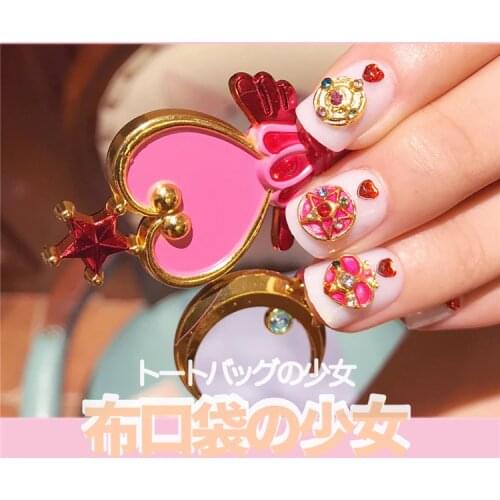 Moon series Japanese cute 3D fake nails Cream pure color false nails with rivet decoration lady full nail tips bride