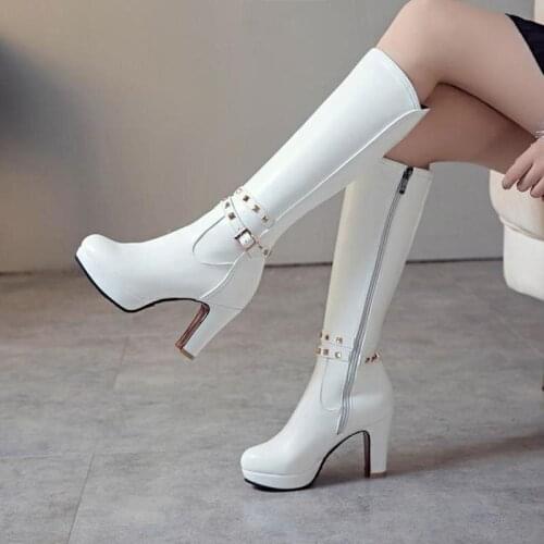 Fashion Womens Thigh High Boots Sexy Black High Heel Long Boots Women PU Leather Sexy Long Dance Party Shoes Lady