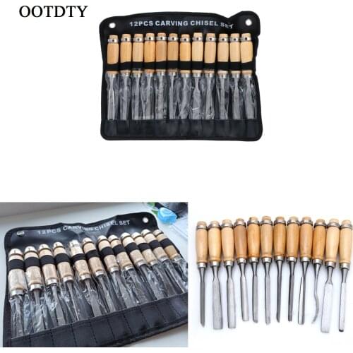 OOTDTY 12Pcs Wood Carving Hand Chisel Tool Set Woodworking Professional Gouges