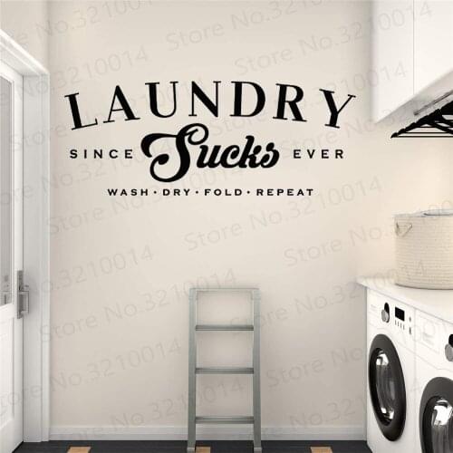 Wall Sticker All Day Laundry Wash Dry Fold Repeat Vinyl Words Wall Decal Sign window decoration PW244