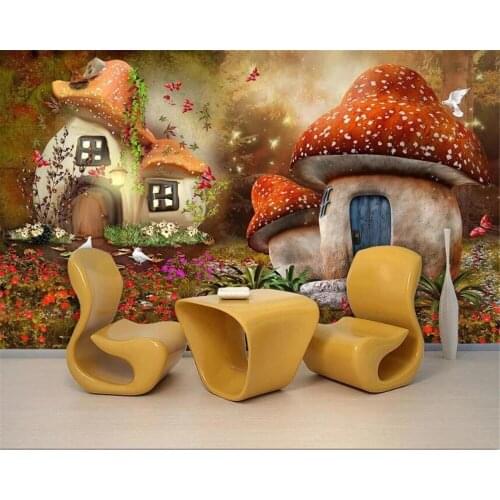 Beibehang Wallpaper mural custom living room bedroom fairy tale world mushroom house childrens room 3D mural TV background wall