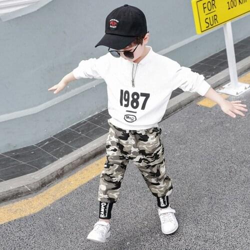 2020 New Kids Baby Boy Letter 1987 T Shirt Tops+ Camo Pants Outfits Clothes Set Childrens suit High Quality