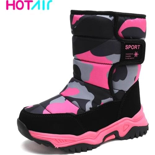 2020 New winter Kids snow boots girls boy warm fur antiskid outsole plus size 26 to 38 boots Pink children shoes boots