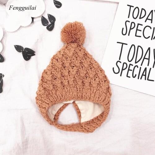 Autumn Winter Newborn Children Baby Kid Boys Girls Warm Wool Hat Balls Solid Fur Pompom Warm Beanie Cap 3-24Months